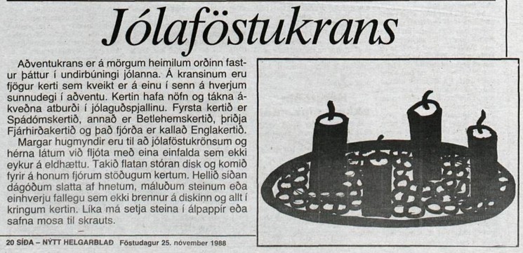 Grein um jólaföstu- eða aðventukrans (Þjóðviljinn 1988)