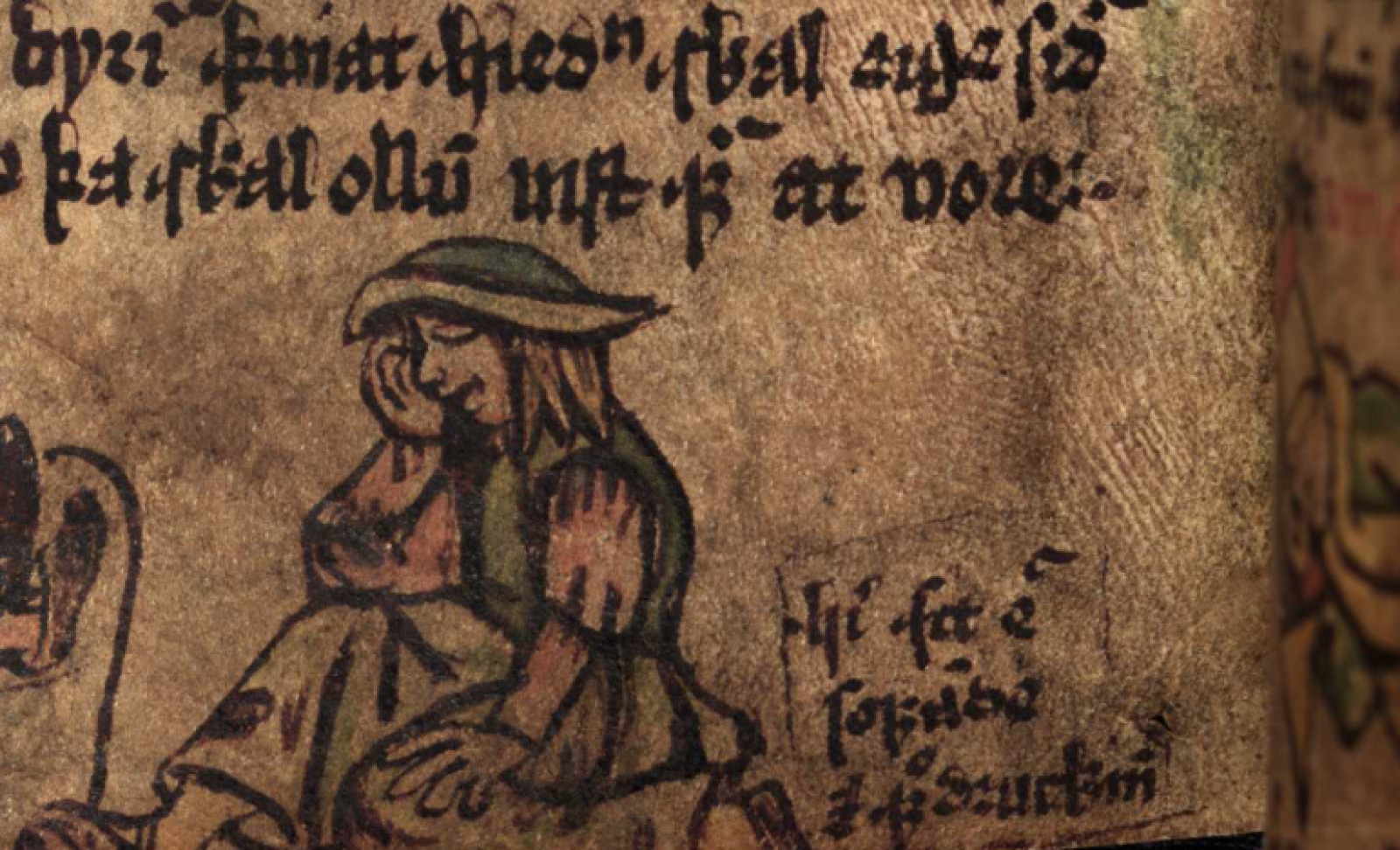 Mynd af manneskju sem er þungt hugsi úr Heynesbók.