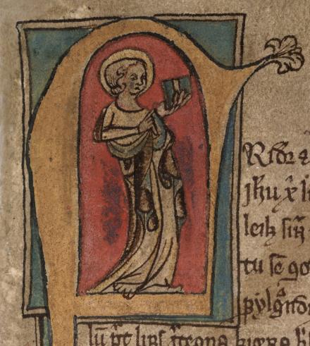 Glæsilegur upphafsstafur úr Skarðsbók postulasagna.