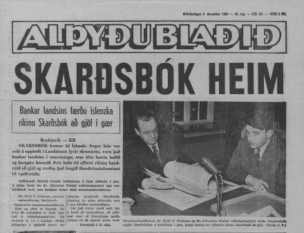 Frétt í Alþýðublaðinu með fyrirsögninni: Skarðsbók heim.